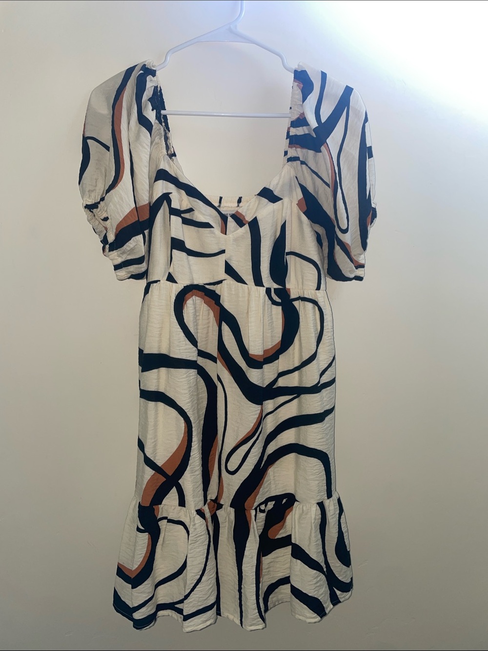 Nine West Cream Midi Dress with Black & Brown Abstract Swirl